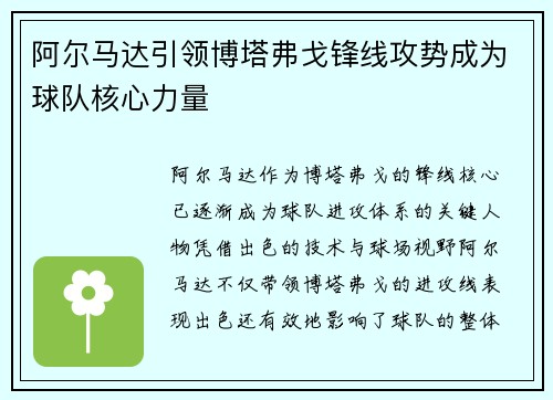 阿尔马达引领博塔弗戈锋线攻势成为球队核心力量 阿尔马达引领博塔弗戈锋线攻势成为球队核心力量